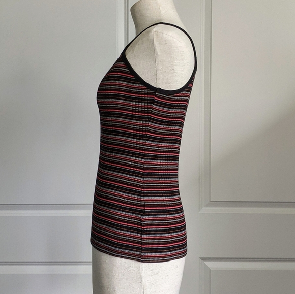 Joie Tank Top Square Neckline Striped Stretch Rib Knit Fitted Black Multi S NWT - Picture 7 of 11